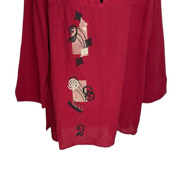 Vtg California Drawstrings Top Womens XXL Red Boho Lagenlook Boxy Artsy Cotton - Picture 6 of 13
